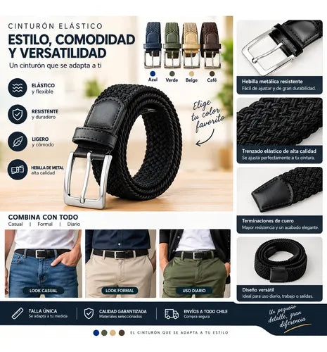 Cinturón Elástico Hombre Tejido Trenzado Premium Cinturones