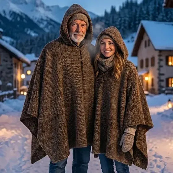 Poncho Chalina Manta Premium JRC OIRUS Con Gorro De Lana Chilota Nativa Natural Jaspeado 100% De Oveja Artesanal En Telar De Madera Talla Xl-Xxl De Calidad Superior Abrigador Termico