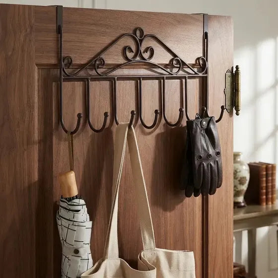 Gancho Perchero Colgante Metal 7 Espacios Ganchos Para Puerta Colgador Organizador Multiuso Ropa Cocina Baño Dormitorio Hogar Sin Instalar JRC ORIUS