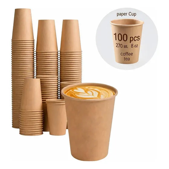 Vaso Cafe 100 Unidades Polipapel Kraft De 8 Oz 270ml Caffe