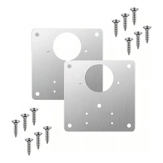 2 Placas Reparación Bisagras KMT Tools Acero Inoxidable Madera Puertas