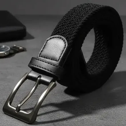 Cinturón elástico para hombre con acabado de piel de hasta 150 centímetros, color negro, talla única para personas de 0 a 150 cm.